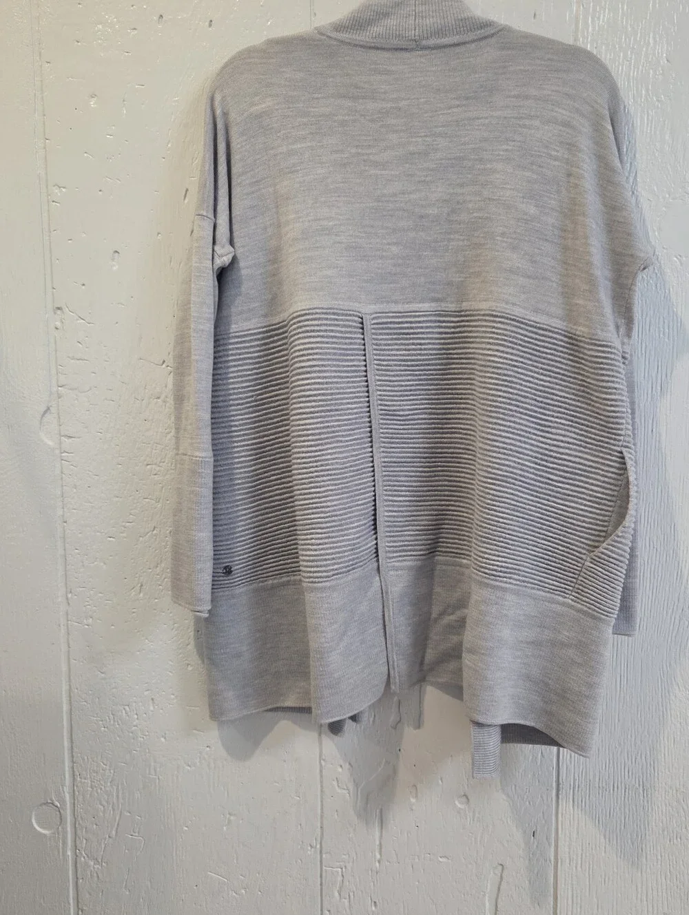 Lululemon Light Gray Blue Open-Front Ribbed Pocket Cardigan Sweater